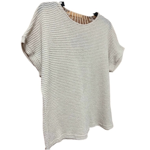 Short Sleeve Textured Lace Back Crewneck Knit Sweater Size XL - Picture 4 of 6